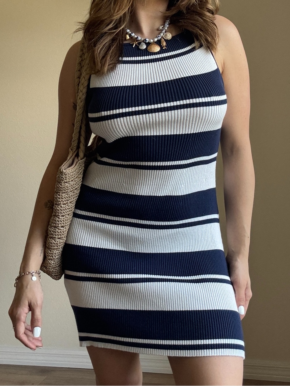 ASOS Petite Navy and White Striped Mini Dress
